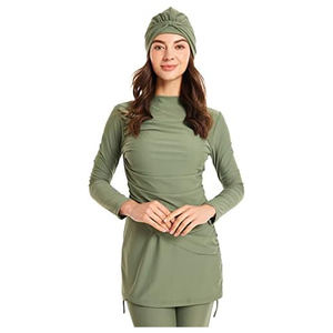 Traje de Baño Modesto para Mujer con Camiseta de Natación Extendida, Leggings Elásticos para Agua y Pañuelo a Juego - Product Image 1
