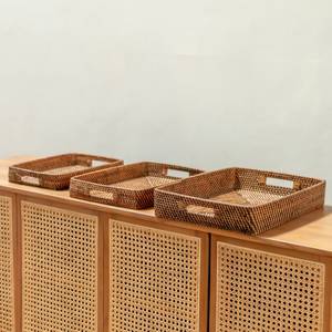 Juego de 3 bandejas de almacenamiento de ratán natural sostenible con asas, rectangulares, estilo del Sudeste Asiático, para uso en la cocina y el escritorio. - Product Image 5