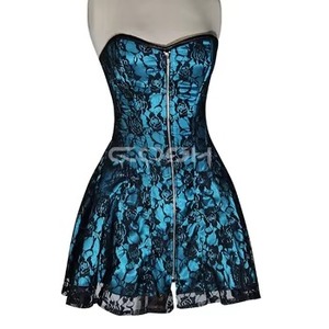 Corset amincissant en dentelle turquoise avec baleines en acier et bustier en maille noire pour robe – Vente en gros - Product Image 1