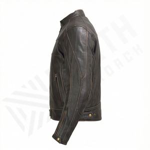 NAI-0798A Chaqueta de cuero estilo universitario para motociclista, modelo Summer Twin, talla XL, con cremallera, cuello con capucha, acolchada, efecto curtido, color personalizado - Product Image 3