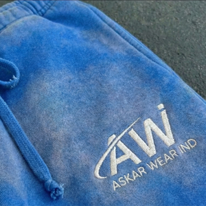 Askar Wear Ind กางเกงวอร์มผู้ชายสีฟ้าลายมัดย้อมเอวยางยืดมีเชือกผูกผ้าฟลีซแบบลำลองสไตล์ฤดูใบไม้ร่วง - Product Image 4
