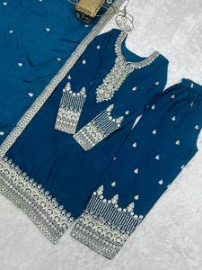 NEW BEAUTIFUL PURE CHINON <b>SILK</b> <b>FABRIC</b> QUICK DRY REGULAR FIT SALWAR KAMEEZ SET for PARTY & CASUAL WEAR Women's TROUSERS - Product Image 5