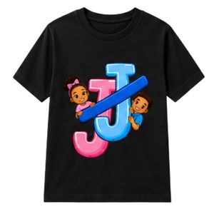 เสื้อยืดคอกลมแขนสั้นสีดำสำหรับวัยรุ่นพร้อมดีไซน์ตัวอักษรประสานกันสำหรับโรงเรียน เสื้อผ้าสตรีทแวร์สวมใส่สบายทุกวัน - Product Image 1