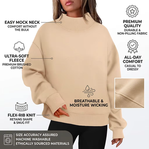 Custom Front Logo Unisex Autumn Casual Oversized <b>Pullover</b> <b>Jumper</b> Long Sleeves Drop Shoulder Mock Neck Sweatshirt - Product Image 1