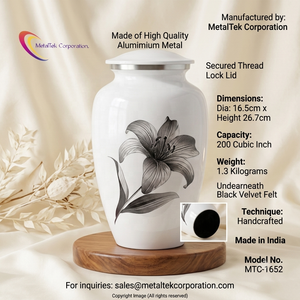 Lily Flower New Handcrafted White Cremation Urn Memorial Urns for Ashes <b>Thread</b> <b>Lock</b> Adult Funeral Decorative Urns Metal Jars - Product Image 3