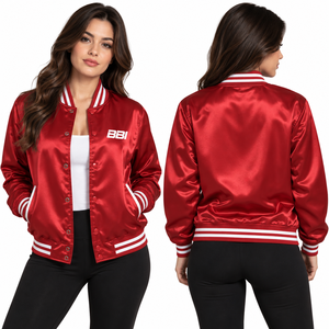 Veste universitaire personnalisée en satin pour femme, imperméable, à bouton unique, col montant, violet royal brillant, vente en gros, OEM, usine en gros - Product Image 6
