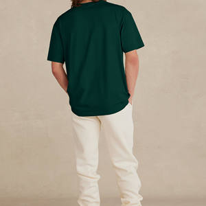 Camiseta de Algodón Personalizada OEM ODM al por Mayor, Cuello Redondo, Manga Corta, Unisex, Verde Oscuro, Fabricación de Ropa en Blanco - Product Image 3