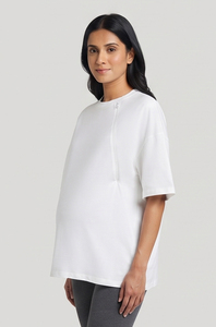 T-shirt de maternité à col rond pour femme, coupe ample, en coton biologique écologique, épaules tombantes, décontracté, pour l'allaitement - Product Image 6
