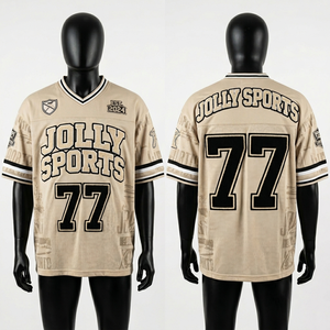 Camiseta de fútbol de malla de poliéster premium de 200 GSM, beige y negro, con estampado por sublimación, 100% algodón, para hombre, corte holgado, estampada. - Product Image 1