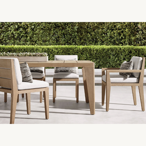 Mesa rectangular de madera de teca con veta fuerte para uso en exteriores, ideal para jardines. - Product Image 3
