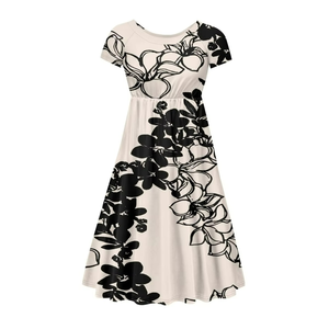 Robe élégante à manches courtes pour femme, motif floral hawaïen imprimé sur commande, personnalisation exclusive, pour usage quotidien - Product Image 2