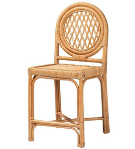 Silla de Ratán Natural con Respaldo Redondo - Asiento de Mimbre Tejido a Mano con Diseño de Celosía Abierta, Altura de Mostrador, Individual - Product Image 1