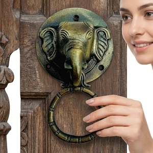 Battant de porte en fer forgé motif visage d'éléphant, design traditionnel, artisanat écologique, imperméable, durable, accessoires pratiques - Product Image 1