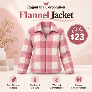 Rajputana Corporation Women <b>Pink</b> Plaid Flannel <b>Jacket</b> Zip Up Turn Down Collar Winter Fleece Coat <b>Ladies</b> Causal Winter Wear Top - Product Image 1