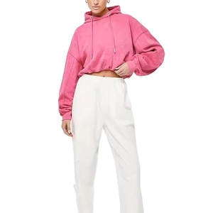 2025 Women's Oversize Fitness Gym Hoodies Pink Acid Wash Embossed Crop <b>Top</b> with Front Logo Hooded Collar for <b>Winter</b> - Product Image 1