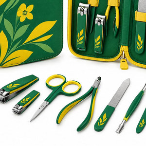 Kit de Manicura y Pedicura 7 en 1, Verde Amarillo Floral, Herramientas de Acero Inoxidable con Estuche de Viaje con Cierre - Product Image 4