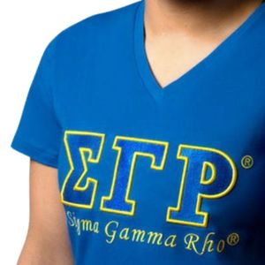 Camiseta Personalizada SGRHO para Mujer, Sigma Gamma Rho 1922, Sororidad Griega, Azul, Cuello en V, Manga Corta, Informal, de Algodón, Estilo Urbano, Venta al Por Mayor - Product Image 5