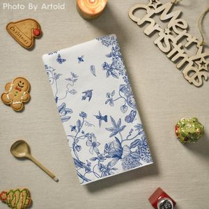 Cotton Eco-Friendly <b>Blue</b> Floral Print <b>Tea</b> <b>Towel</b> Set of 2 - Product Image 5