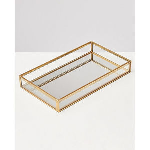 New Elegant Design Rectangular Gold Trimmed <b>Mirrored</b> Glass Storage <b>Tray</b> Modern Style Makeup Organizer In Affordable Price - Product Image 1