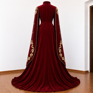 ชุดราตรีผ้ากำมะหยี่สีดำมิดไนท์ปก zardosi เดรสแมกซี่ปักคอวีแขนยาวยาวเอวสูง - Product Image 3