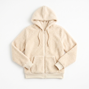 <b>Women's</b> Winter Printed Solid Polyester Faux <b>Sherpa</b> Zip <b>Hoodie</b> Fluffy Warm Casual Jacket OEM ODM Wholesale Factory Custom Logo - Product Image 3