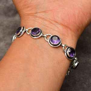 Bracelet en améthyste fait à la main, bijoux en argent Sterling 925, pierres précieuses, 7 pouces, cadeau élégant pour femmes et filles, accessoires de mode - Product Image 4