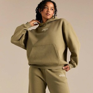 Women's Taupe <b>Cropped</b> Hooded <b>Zip</b>-<b>Up</b> Sweatshirt Full Sleeve Knitted Solid Color Autumn Wear - Product Image 5