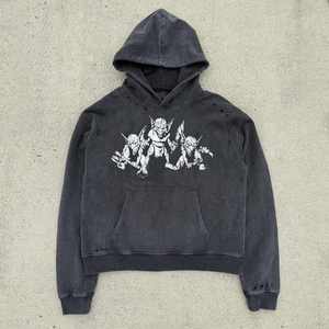 Custom Vintage Acid Wash Pullover <b>Hoodie</b> Distressed Graphic Print Streetwear Oversized Men Heavyweight Cotton Sweatshirt <b>Gothic</b> - Product Image 1