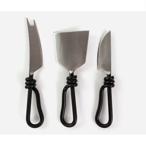 Juego de 3 cuchillos para queso con mangos de resina en zigzag blanco y negro, cuchillas de acero inoxidable 18/8, aptos para lavavajillas, tenedor de mesa con punta. - Product Image 5