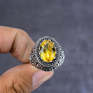 Faceted Citrine Gemstone Handmade Vintage Style Channel Set Pear Shape 925 Silver Plated Unisex Women's Bridal <b>Gift</b> Jewelry Ring - Product Image 2