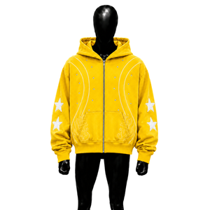 Sweat à capuche zippé oversize jaune premium, streetwear, avec motif graphique élégant, style mode urbaine moderne, inspiré des designers. - Product Image 1