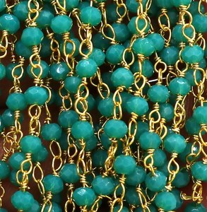 Chaîne de chapelet plaquée or avec perles rondes facettées en chrysoprase hydro, fil enroulé, 3 mm, fournitures pour la fabrication de bijoux - Product Image 1
