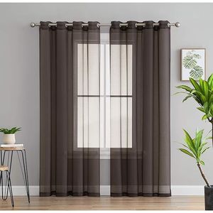 Set di 2 Pannelli per Finestra in Voile Semi-Trasparente 137 cm L x 213 cm L, Tende con Occhielli Marrone Cioccolato per Camera da Letto e Soggiorno - Product Image 2