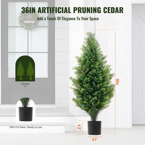 Set di 2 Alberi Artificiali di Cedro Topiario da 36 Pollici con Foglie Extra in Plastica, Vaso Incluso, Alberi Finti Sempreverdi di Pino e Cipresso - Product Image 6