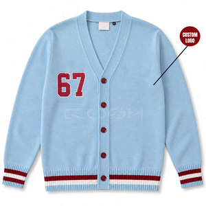 เสื้อคาร์ดิแกนถักสีฟ้าอ่อน แขนยาว คอวี สไตล์พรีปปี้ สีพื้น ความยาวเต็มตัว จาก Cosh International Sorority Sisterhood - Product Image 1