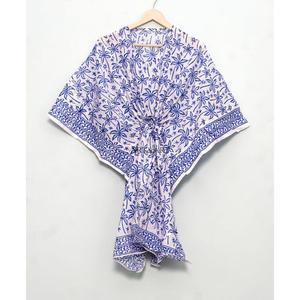 Kaftan en pur coton très demandé pour femmes, imprimé floral délicat, coupe ample, tenue décontractée d'été, idéal pour la plage. - Product Image 5