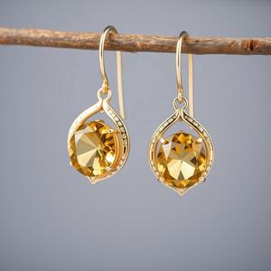 Joyería exclusiva de limón Chapado en oro Plata de Ley 925 Pendientes de piedras preciosas de forma redonda y Niña - Product Image 3