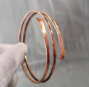 Premium Pure Copper <b>Engraved</b> Vintage Feather Arrow Pattern Wrap Cuff <b>Bangle</b> Adjustable Spiral Thin Wristband - Product Image 5