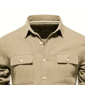 Camisa de Trabajo de Algodón para Hombre, Color Caqui, Manga Larga, con Bolsillos en el Pecho, Transpirable - Product Image 2