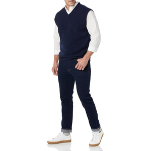 Gilet sans manches en tricot bleu marine pour homme, couleur unie, col en V, style automne, coupe classique, matière acrylique - Product Image 2