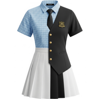 Ensembles d'uniformes scolaires pour filles, sur mesure, de haute qualité, professionnels, avec chemise à manches courtes, veste, jupe, confortables