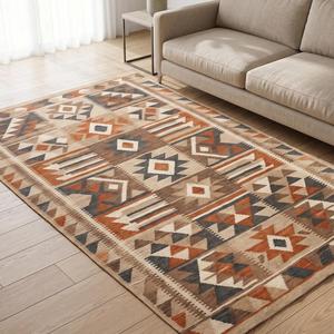 Tapis tissé à la main en laine, style sud-ouest, motif géométrique, kilim, pour salon et décoration intérieure - Product Image 5