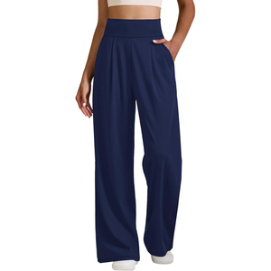 2026 OEM Women's Winter <b>Trousers</b> Navy Blue Pencil Pants Mid <b>Waist</b> <b>Elastic</b> Loose Fit Full Length Casual Pockets Knitted - Product Image 6
