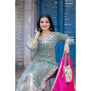 เสื้อ Plazzo ด้านบนและ Dupatta, เสื้อผ้าสไตล์อินเดียและปากีสถานสีฟ้าสวย - Product Image 5