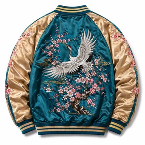 Veste bomber OEM Premium Yokosuka Sukajan réversible en satin avec broderie de grue - Product Image 3