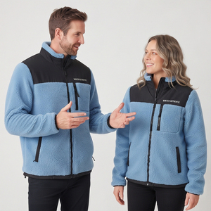 Veste d'hiver unisexe en polaire sherpa, fermeture éclair personnalisée, col montant, style vintage décontracté, coupe-vent, doublure sherpa 360g, manteau d'hiver pour homme - Product Image 3