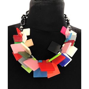 Rainbow Color Geometric <b>Bead</b> <b>Necklace</b> Handmade Acrylic Glossy Resin Finish Chunky Fashion Jewelry Colorful Statement <b>Necklace</b> - Product Image 6