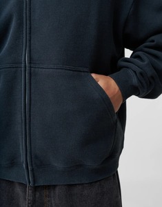 Custom Oversized <b>Zip</b> <b>Up</b> <b>Hoodie</b> in Washed <b>Black</b> Men's 100% Cotton Terry Print Acid Washed Heavyweight Distressed Regular Length - Product Image 3