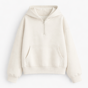 Sweat à capuche oversize pour femme, demi-zip, épaules tombantes, en polaire douce, style minimaliste, streetwear hiver, mode 2026 - Product Image 4