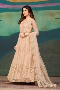 Affordable Women's Anarkali Suit 3/4 Sleeve <b>Net</b> Crepe Stretchable Quick Dry Semi-Stitched for Party Wedding - Product Image 3